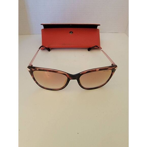 Guess Women's Rose Gold Brown Animal Print Frame UV Sunglasses With Case - Picture 1 of 3